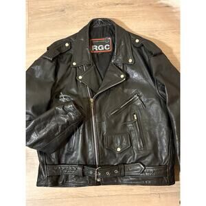 Vintage RGC Men’s Size 52 Black Leather Motorcycle Biker Jacket